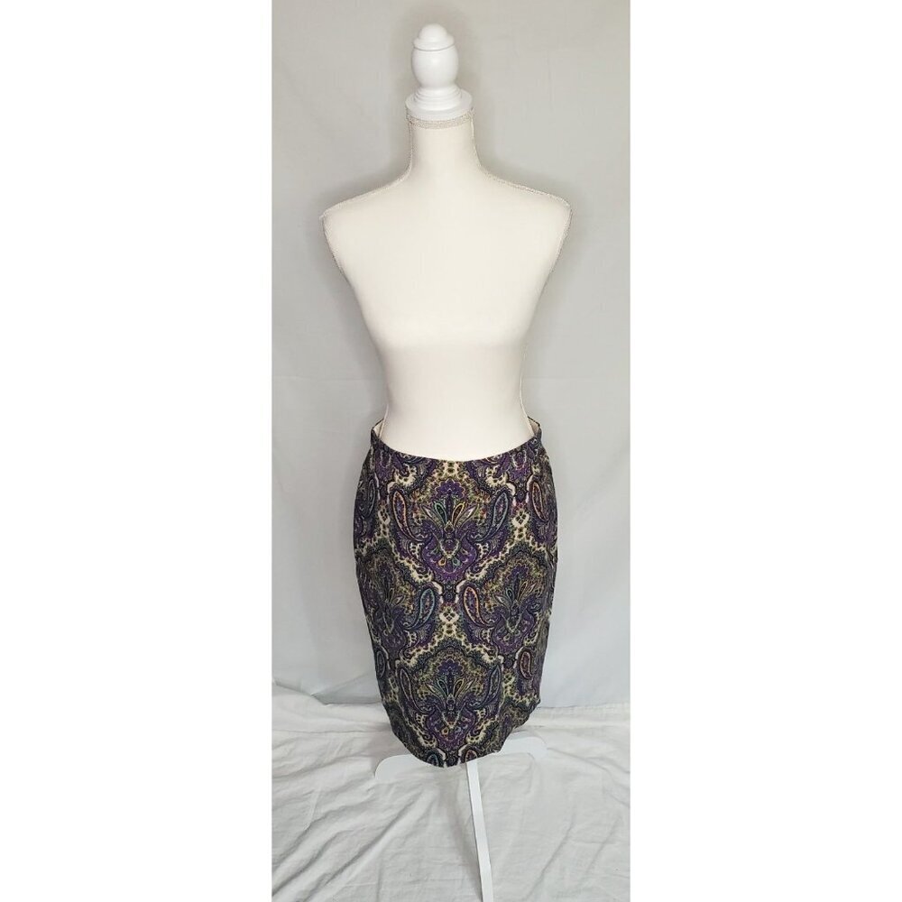 J.Crew Women’s No. 2 Pencil Skirt Royal Paisley Size 6 Preppy Dressy Gold Purple